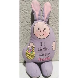 Vintage Human Bean 1982 HI! I'M THE EASTER BEANIE! Purple Bunny Ears Plush RARE